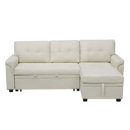 Divano componibile convertibile reversibile con letto estraibile, chaise longue con contenitore nascosto e gambe durevoli