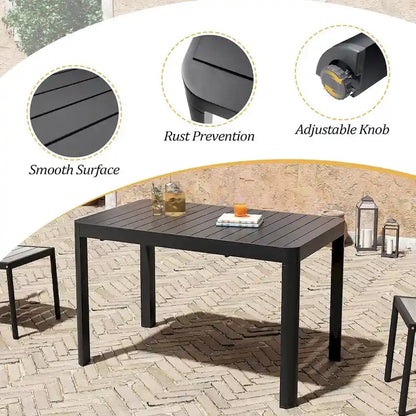Set da Pranzo da Esterno a 5/7 Pezzi per Patio con Sedie Impilabili in Alluminio e Tavolo Allungabile