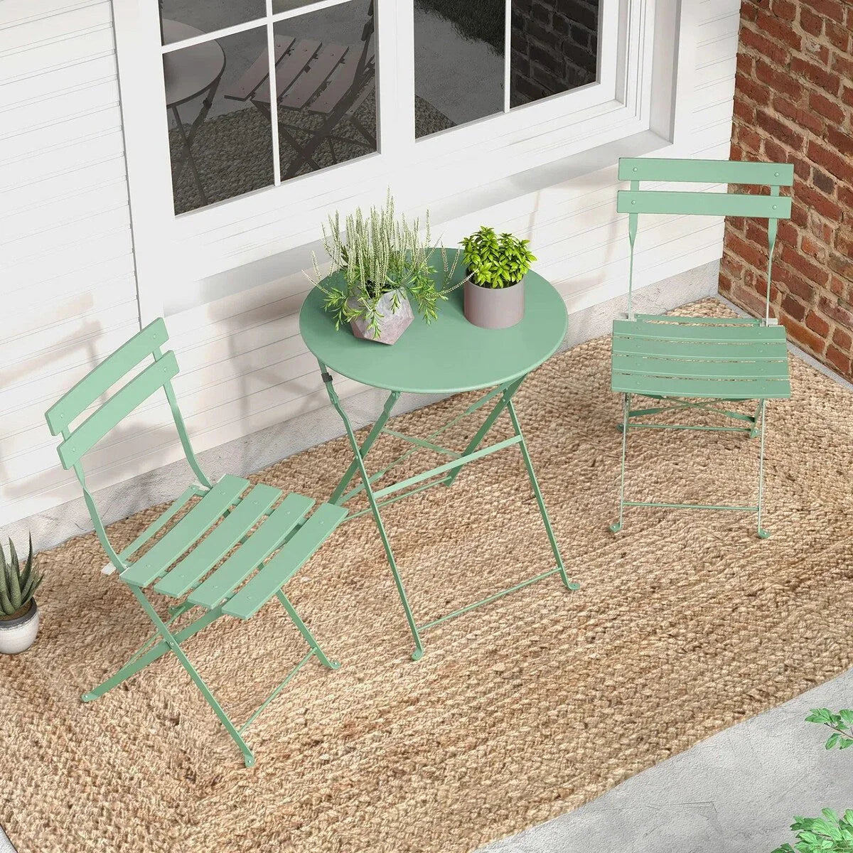 Set bistro pieghevole in metallo da 3 pezzi, set conversazione resistente alle intemperie per esterni/interni, per patio, cortile, giardino