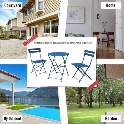 Set bistro pieghevole in metallo da 3 pezzi, set conversazione resistente alle intemperie per esterni/interni, per patio, cortile, giardino