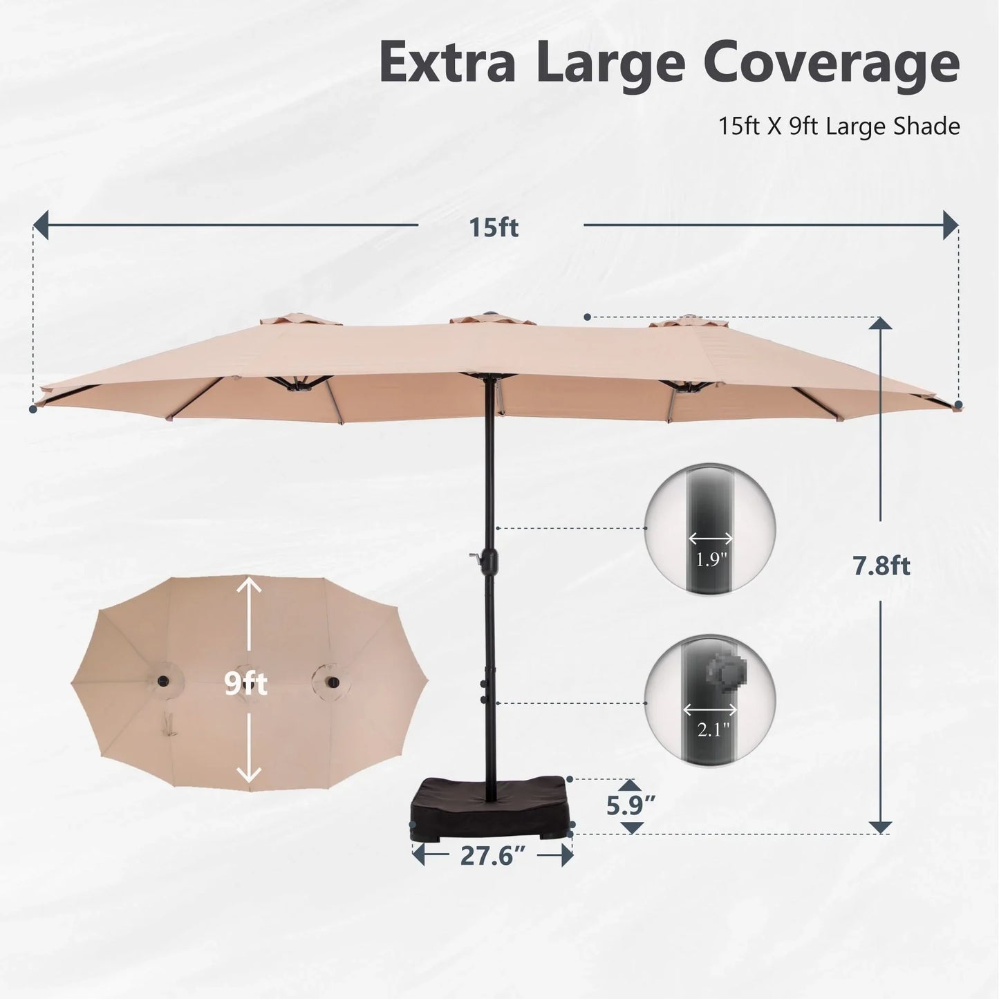 MAISON ARTS Ombrellone Doppio da 4,5 m, Extra Large, per Patio, con Base Inclusa