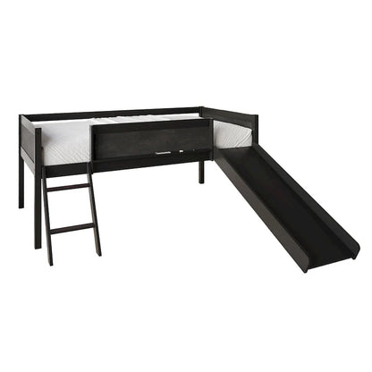 Letto a soppalco basso classico singolo CraftPorch con lavagna, scivolo e scaletta