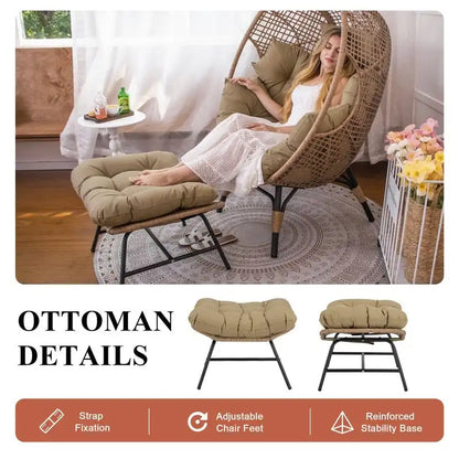 Sedia a Uovo da Interno FINCATI, Sedia a Uovo da Esterno da 440 libbre, Sedia a Uovo Oversize con Ottomana, Sedia a Uovo di Lusso Accogliente con Poggiapiedi