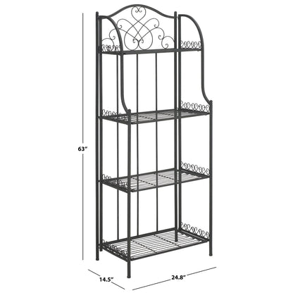 SAFAVIEH Bryn Scaffale da panettiere da esterno a 4 ripiani in ferro battuto vittoriano - 25 pollici L x 15 pollici P x 63 pollici H - 25 L x 15 P x 63 H