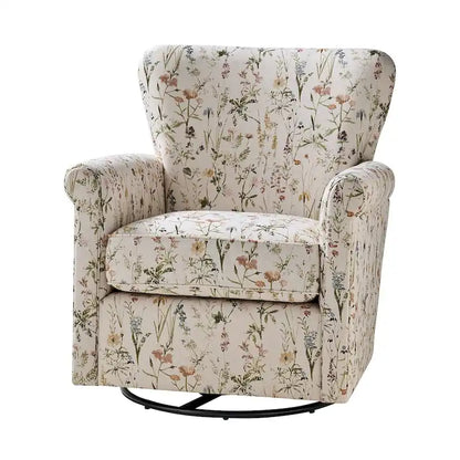 Poltrona girevole a dondolo Georg Comfortable Floral Fabric con braccioli arrotolati di HULALA HOME