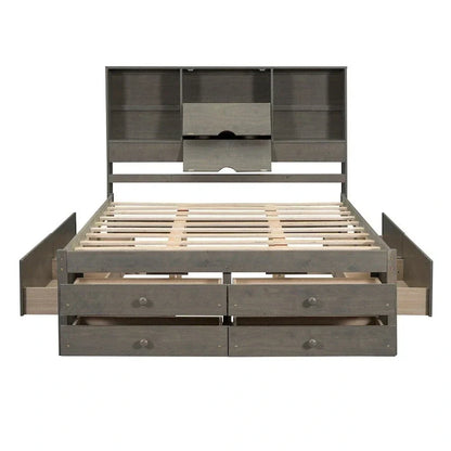 Letto a piattaforma King Size con testiera contenitore e 8 cassetti