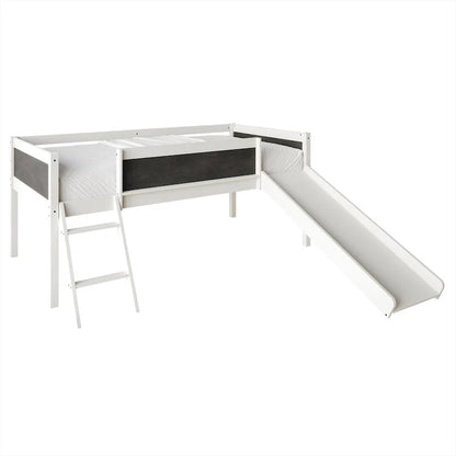 Letto a soppalco basso classico singolo CraftPorch con lavagna, scivolo e scaletta