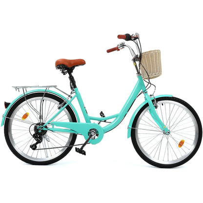 Moasis24/26 Bicicletta Cruiser a 7 velocità Regolabile con Telaio Ribassato, per Pendolari