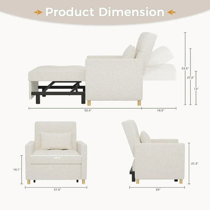 AECOJOY Poltrona Letto 3 in 1 con Cuscino e Schienale Convertibile
