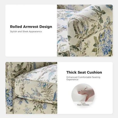 Poltrona girevole a dondolo Georg Comfortable Floral Fabric con braccioli arrotolati di HULALA HOME