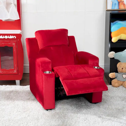 Poltrona reclinabile deluxe per bambini con poggiapiedi, poggiatesta e 2 portabicchieri, in microfibra, per bambini dai 3 anni in su