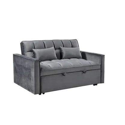 Divanetto Futon Moderno in Velluto con Schienale Reclinabile e Tasche, 2 Posti - Grigio Scuro / Grigio Chiaro / Blu / Nero