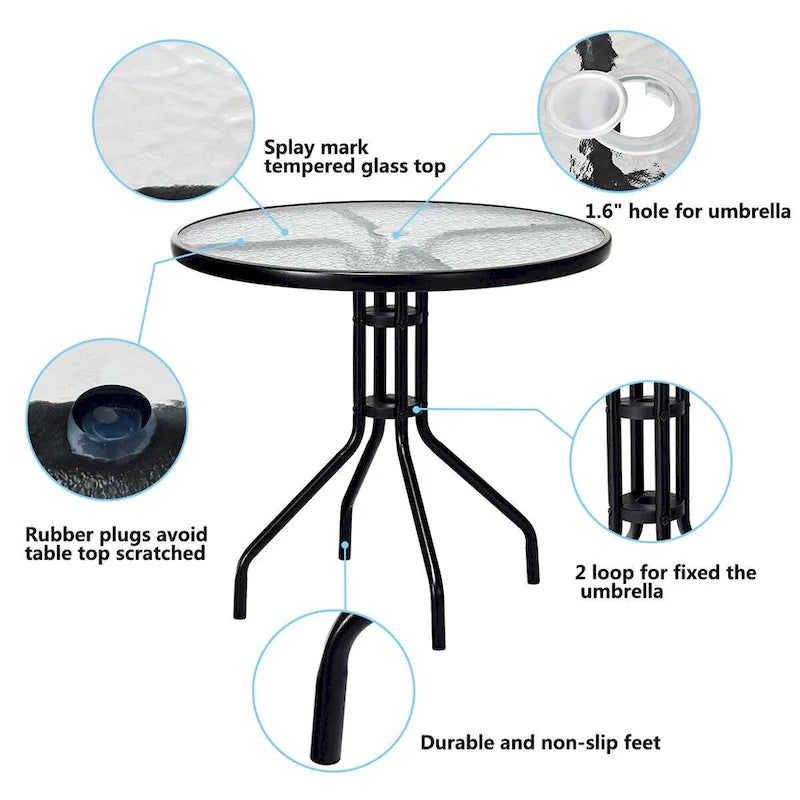 Costway Tavolo Rotondo da Esterno per Patio con Piano in Vetro Temperato 32 Pollici