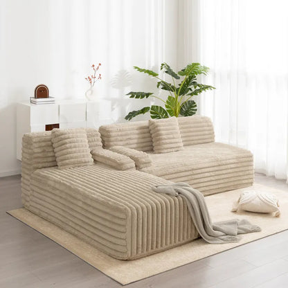 Divano componibile Cloud, divano moderno imbottito con 2 cuscini decorativi, divano combinabile liberamente, divano componibile a L