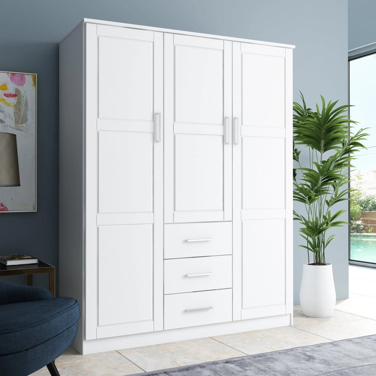 Palace Imports Armadio a 3 ante Cosmo 100% legno massello con ante in legno massello o a specchio
