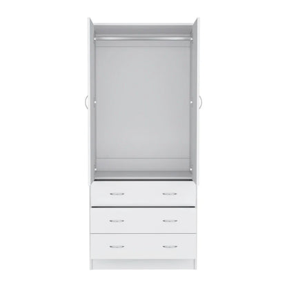 19 Armadio moderno a due ante con 3 cassetti e 1 asta appendiabiti per camera da letto