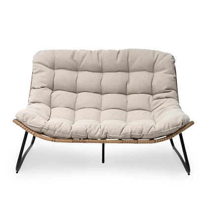 Divanetto due posti Double Papasan con cuscino, in rattan PE per tutte le stagioni e struttura in metallo per interni ed esterni