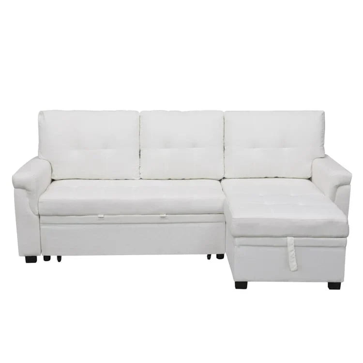 Divano componibile convertibile reversibile con letto estraibile, chaise longue con contenitore nascosto e gambe durevoli