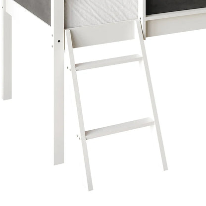 Letto a soppalco basso classico singolo CraftPorch con lavagna, scivolo e scaletta