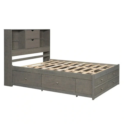 Letto a piattaforma King Size con testiera contenitore e 8 cassetti