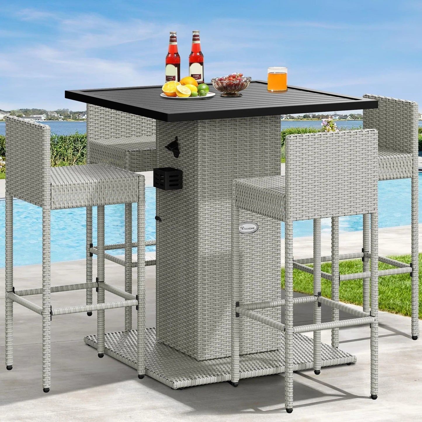 Moasis Set di Mobili da Esterno con Bar in Vimini 5 Pezzi - 5 PZ