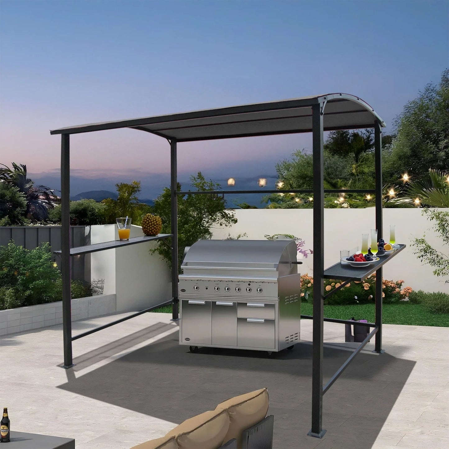 Gazebo da esterno con struttura in acciaio 1,5 x 2,4 m con tettoia per barbecue