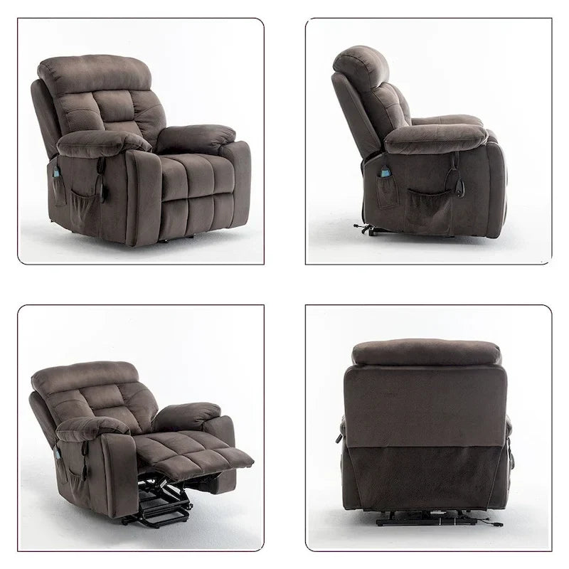 Grand fauteuil inclinable de massage électrique avec fonction de levage, chauffage et porte-gobelet dissimulé