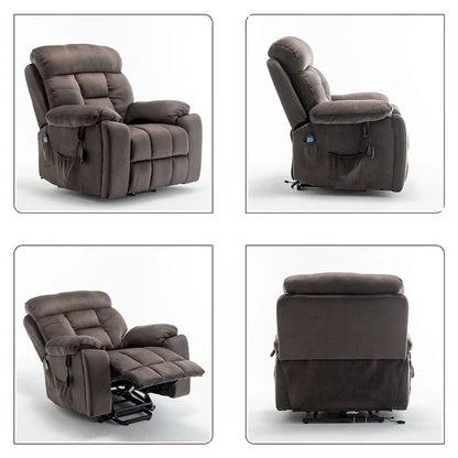 Grand fauteuil inclinable de massage électrique avec fonction de levage, chauffage et porte-gobelet dissimulé