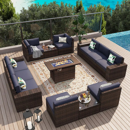 Set di mobili da giardino da 13 pezzi con tavolo braciere da 44 pollici