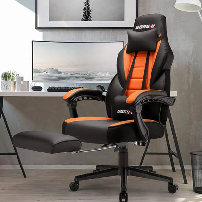 Sedia da gaming BOSSIN Racing Style, sedia da gamer per persone robuste fino a 136 kg, sedia da computer con schienale alto