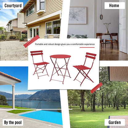 Set bistro pieghevole in metallo da 3 pezzi, set conversazione resistente alle intemperie per esterni/interni, per patio, cortile, giardino