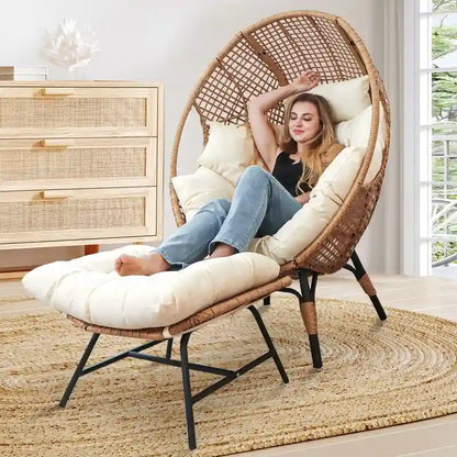 Sedia a Uovo da Interno FINCATI, Sedia a Uovo da Esterno da 440 libbre, Sedia a Uovo Oversize con Ottomana, Sedia a Uovo di Lusso Accogliente con Poggiapiedi