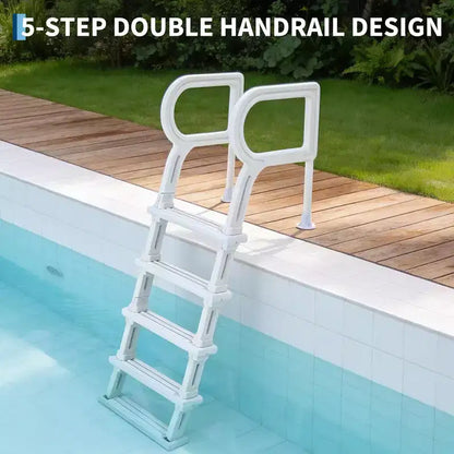Scaletta per piscina per impieghi gravosi a 5 gradini con doppio corrimano, gradini in PE robusti antiscivolo, capacità 181 kg, adatta per piscine interrate e fuori terra da 122 a 137 cm