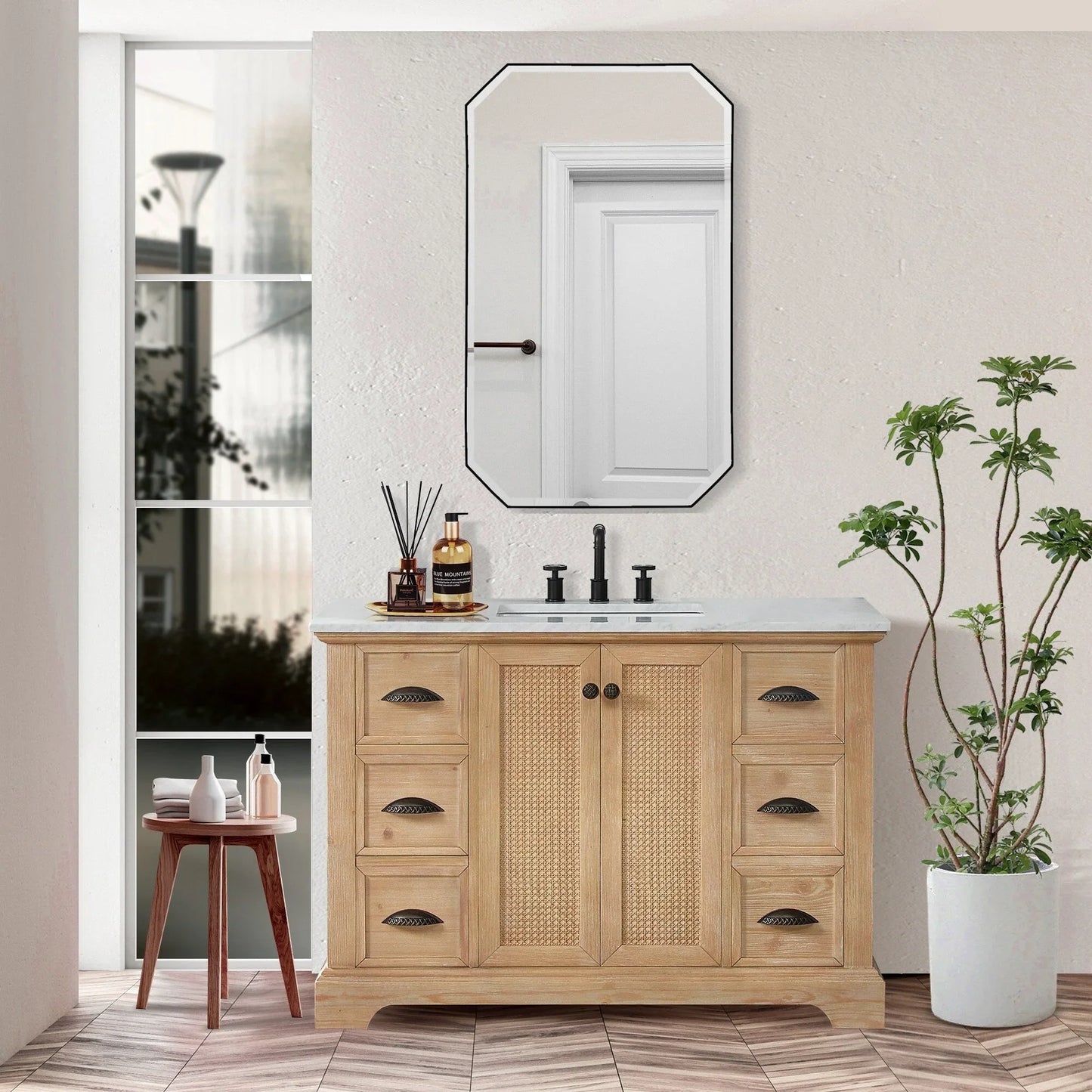 Mobile bagno Hervas con top in marmo naturale senza specchio