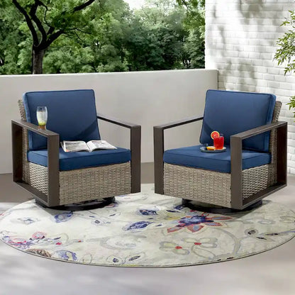 Cozywor Set 2 Sedie a Dondolo da Esterno in Rattan per Patio con Telaio in Metallo e Cuscini