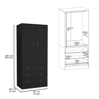 19 Armadio moderno a due ante con 3 cassetti e 1 asta appendiabiti per camera da letto