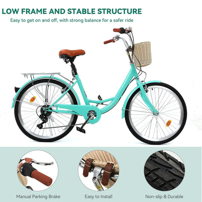 Moasis24/26 Bicicletta Cruiser a 7 velocità Regolabile con Telaio Ribassato, per Pendolari